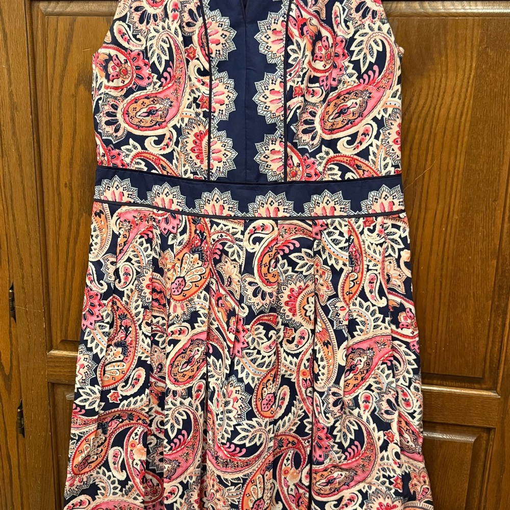 Talbots Paisley Fit & Flare Dress 8 Women’s Pleats Office Party Frock
